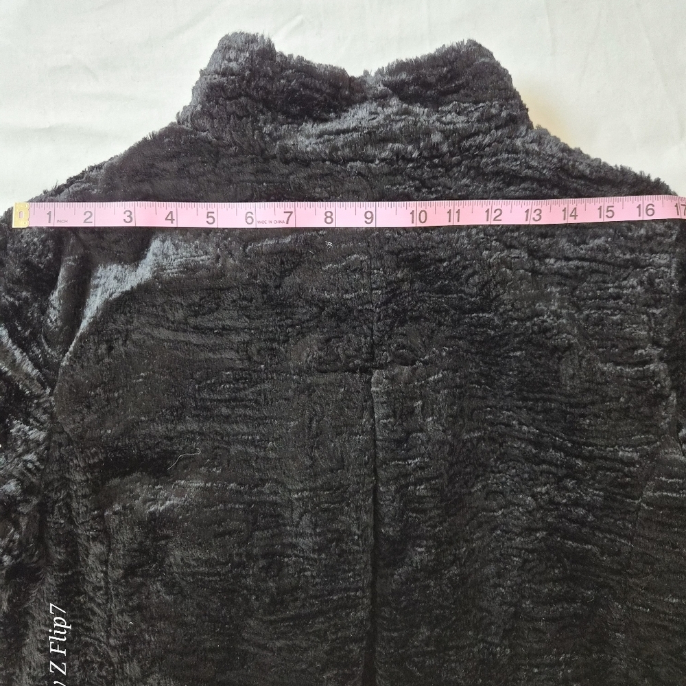 Vintage Ann Taylor Black Faux Fur Jacket Petite Button Front Evening Coat P - Picture 9 of 9